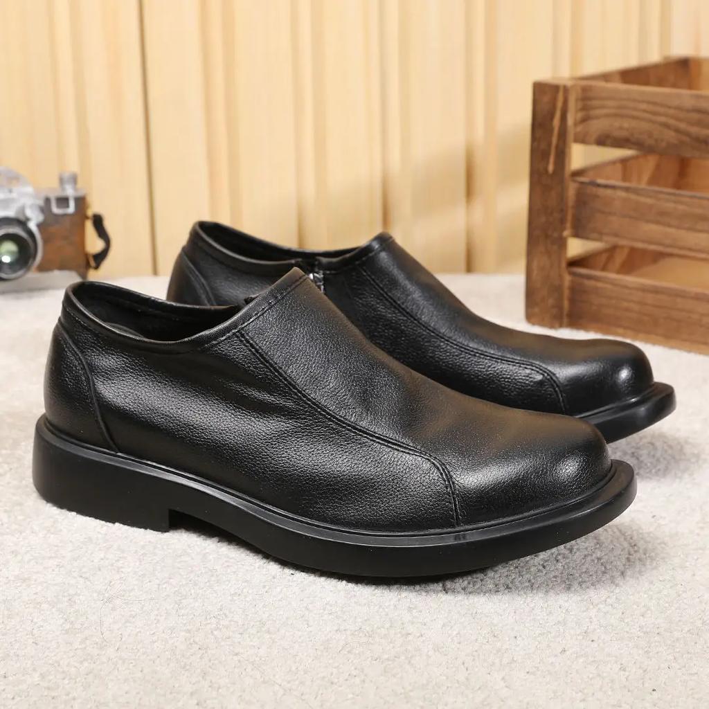 Round Toe Male Casual Shoe Office Brown Men's Leather Shoes Legitimate Retro Shipping Free Delivery Size 45 Designer Comfortable
