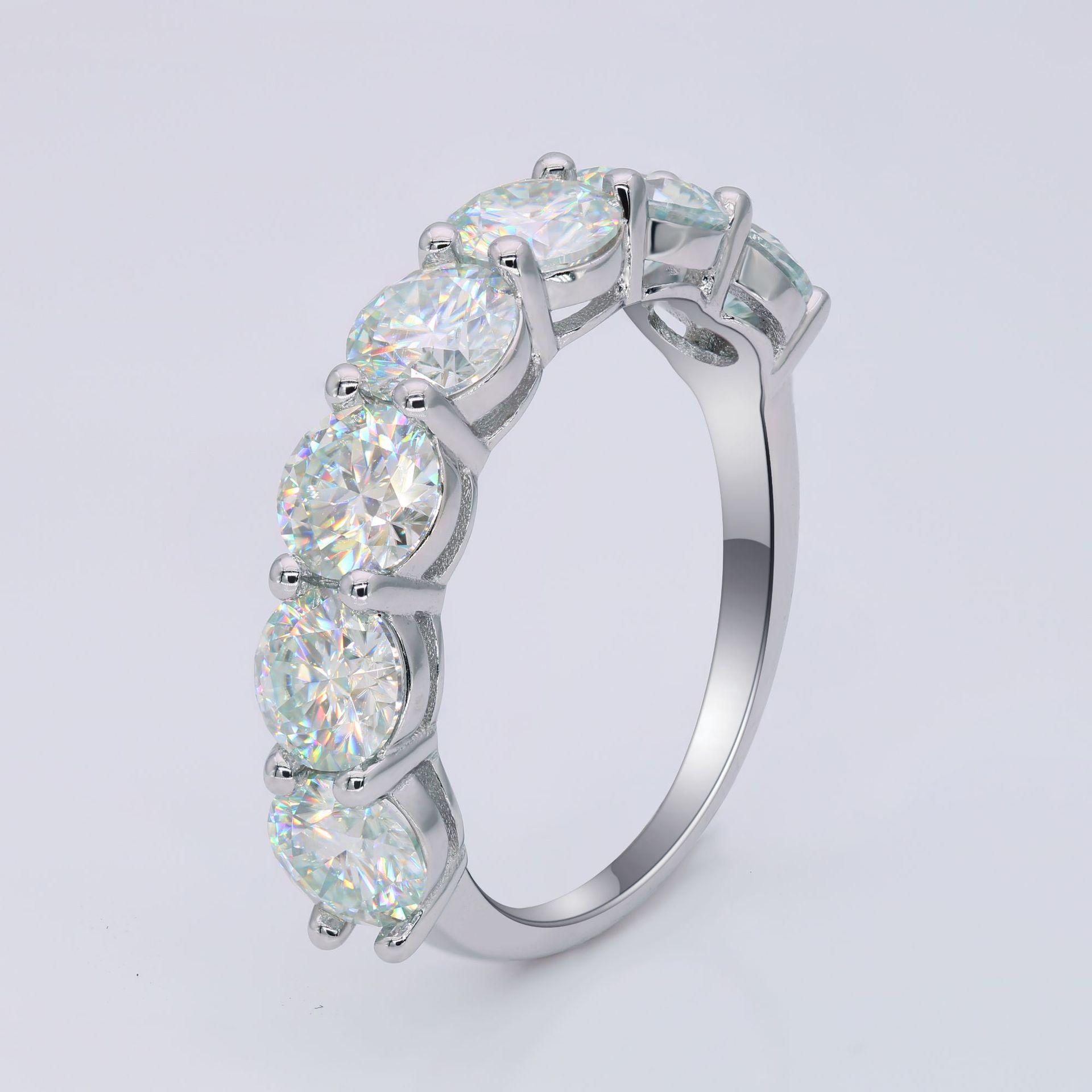 

Кольцо из серебра S925 с муассанитом, рядное кольцо для женщин, закрытое, посеребренное, светлое, роскошное, круглое, высокого класса, простое, модное 9