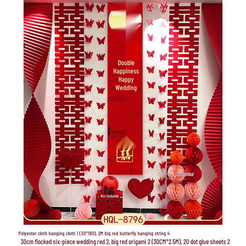Burgundy Wedding Room Decoration: Bride & Groom Bedroom Double Happiness Wall Décor