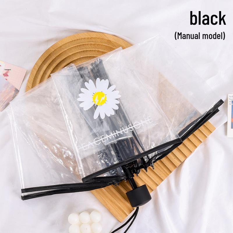 Cherry Blossom Transparent Automatic Umbrella - Soft Girl Three-Fold Design
