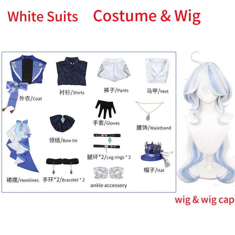 Furina Cosplay Costume Wig Hair Impact Fontaine Focalors With Hat White Black Suits High Heel Cosplay Shoes For Women Outfits