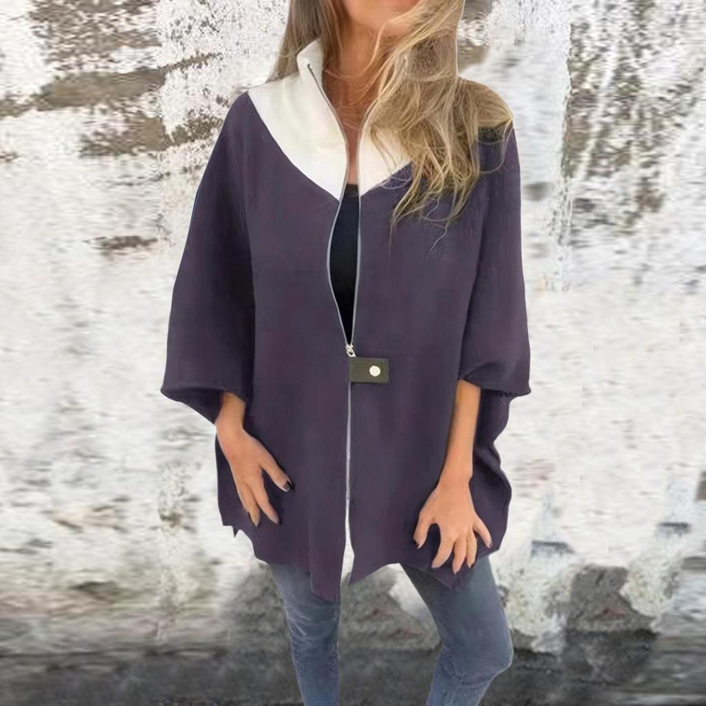 Damen Herbst und Winter Casual Loose Zipper Stehkragen Jacke Jacke