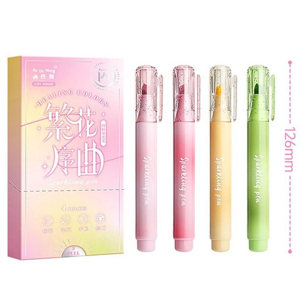 4PCs/Set High Quality Oblique Tip Shiny Highlighter Pen Glitter Eye Protection Marker Pen Hand Account Pen Gift
