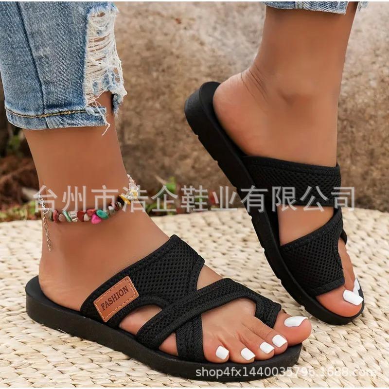 Write summer new breathable mesh fish mouth slippers non-slip beach women's slippers
