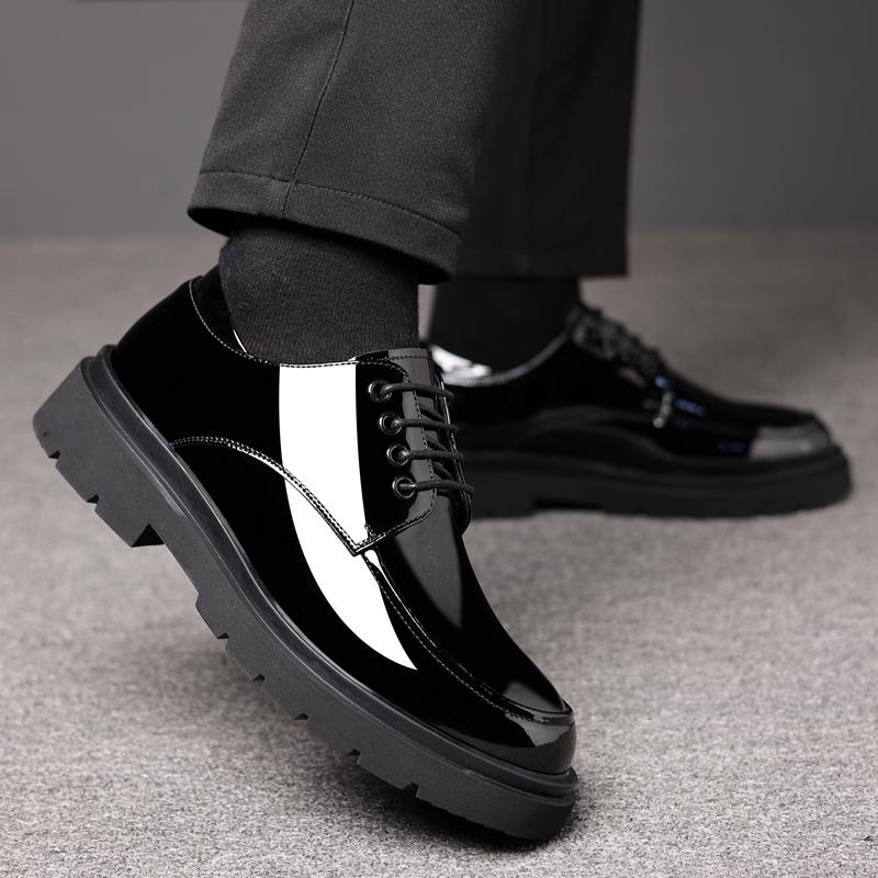 Lakovaná kůže pánské boty na silné podrážce Módní minimalistický styl Denní volnočasové obchodní párty Svatba kancelář dospělé boty
