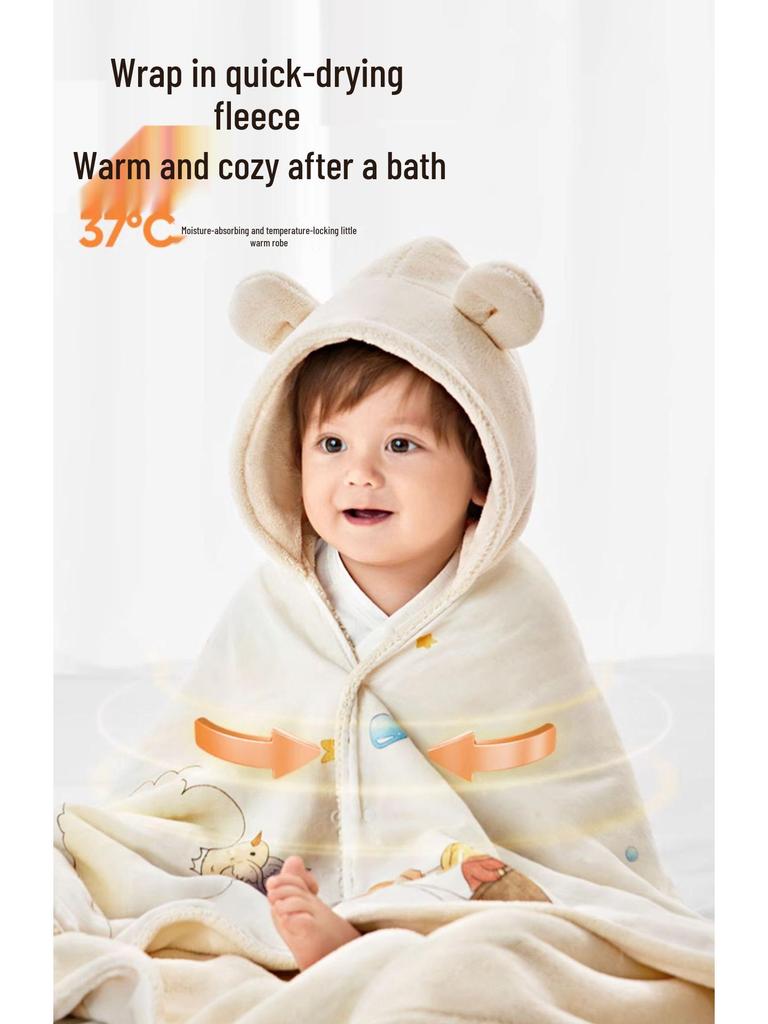 Jingqi Hooded Baby Poncho Bath Towel: Wearable, Absorbent, Newborn Bathrobe for Boys & Girls