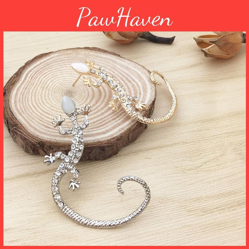 Diamond Fashionable Punk Studded Gecko Lizard Ear Hanging Earrings For Women