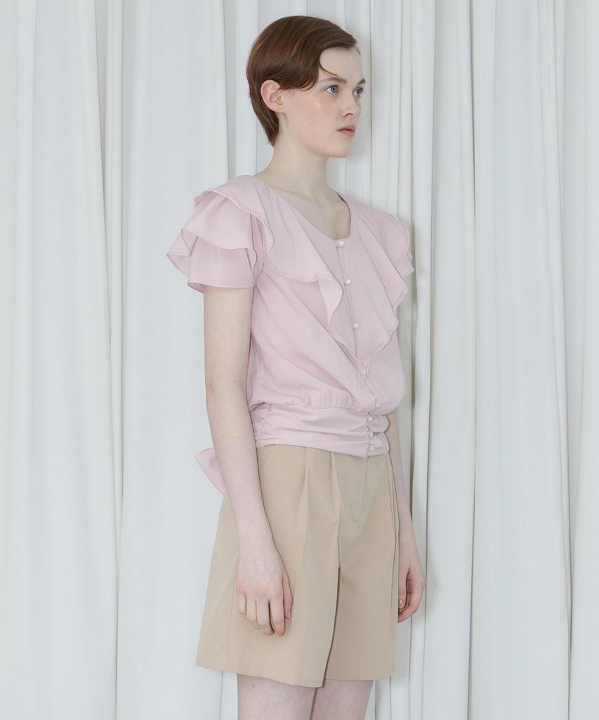 SINOON V-Neck Ruffle Blouse (Light Pink)