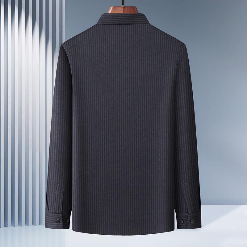 Futing Men's Striped Fleece-Lined Business Shirt with Silk and Wool Blend