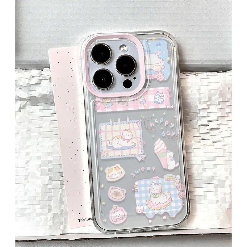 

Ice Cream Kitten Transparent Drop-Proof Phone Case for iPhone 13/14 Pro Max 16 Pro