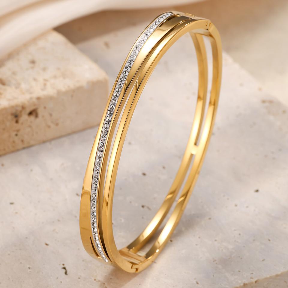 Htpwe Stainless Steel Multi-layer Glossy Zirconium Hollow Bracelet Women's Plated 18k Couple Holiday Gift Bracelet Daily Zircon