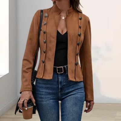 Zimná Jesenná Dámska Bunda Polovysoký Golier Retro Dlhý Rukáv Jednofarebný Kardigán Dvojradové Zapínanie Dekor Slim Fit