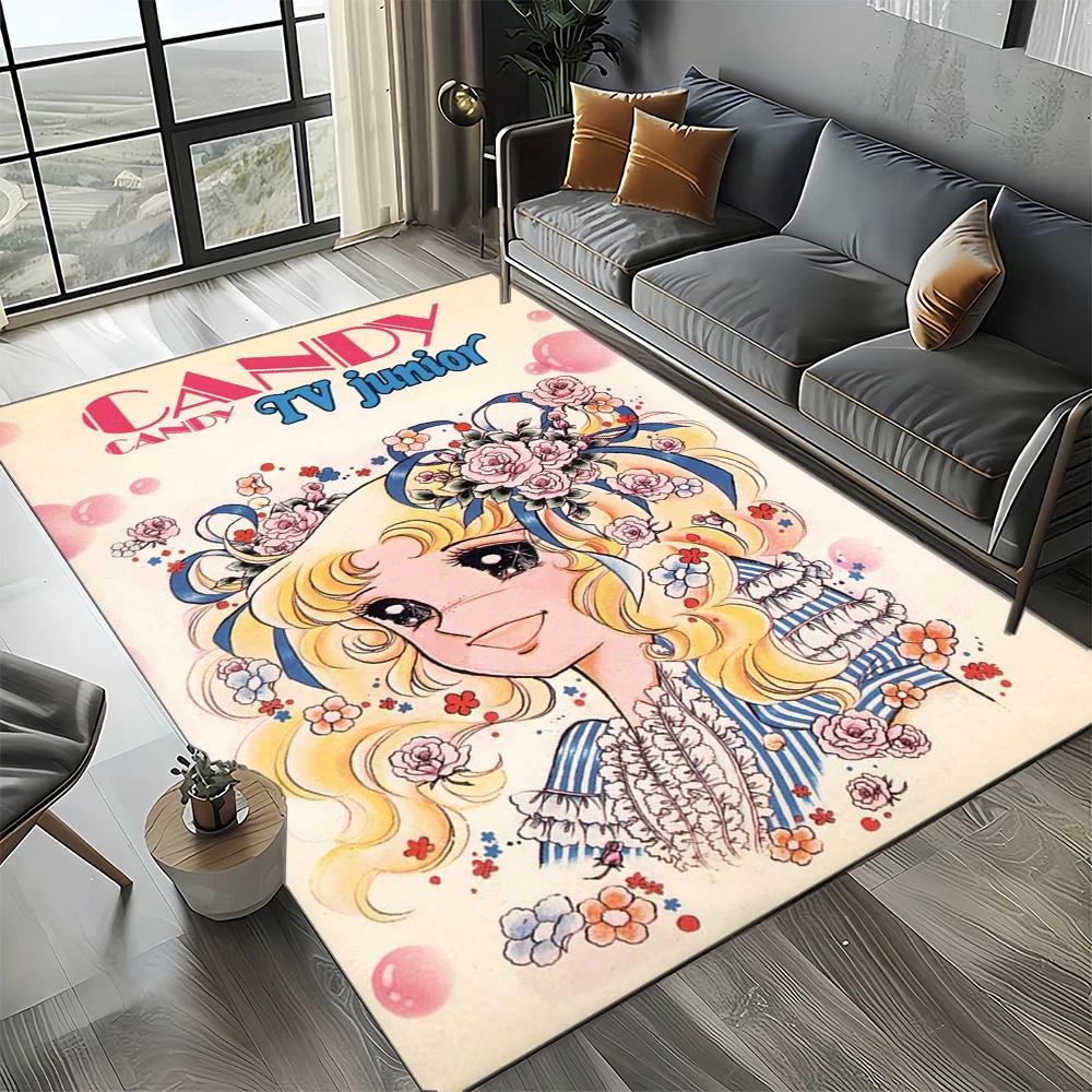 2025 Neuer Stil Süßigkeit Süße Mädchen Cartoon Anime Teppich für Wohnzimmer Schlafzimmer Dekoration, Rutschfeste Dekoration für Sofa Fußmatte Kinder
