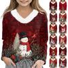 Christmas Day Girls Long Sleeve T Shirts Kids  Girls' V-Neck Tee Christmas Print Long Sleeve Top