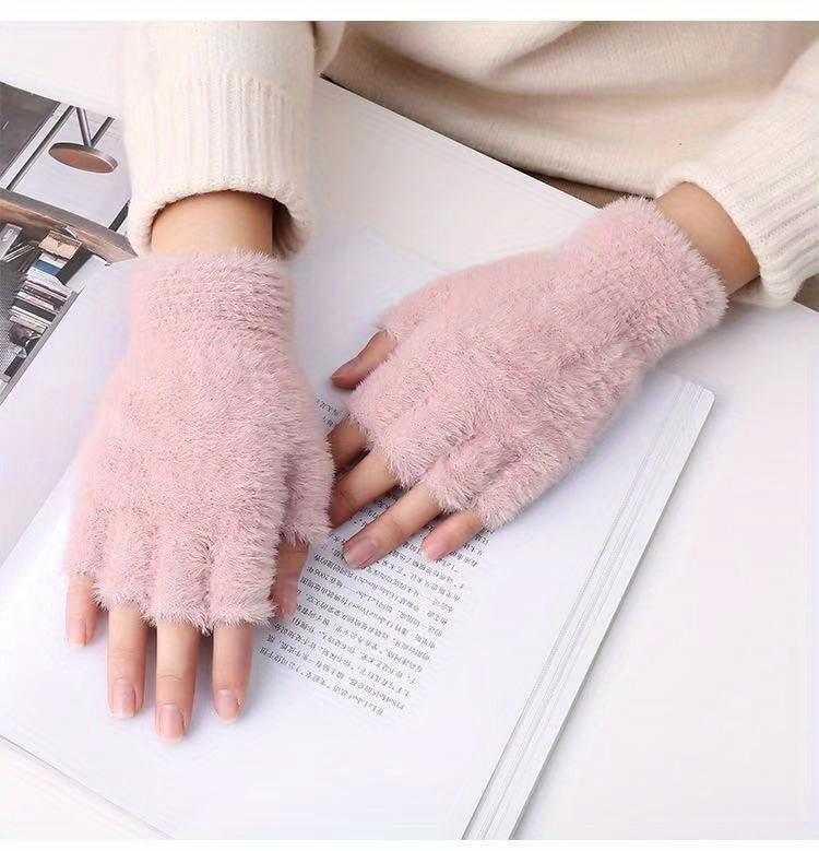 Half-finger winter fuzzy gloves, simple windproof and thickened casual warm gloves,writing gloves,fingerless soft cycling gloves