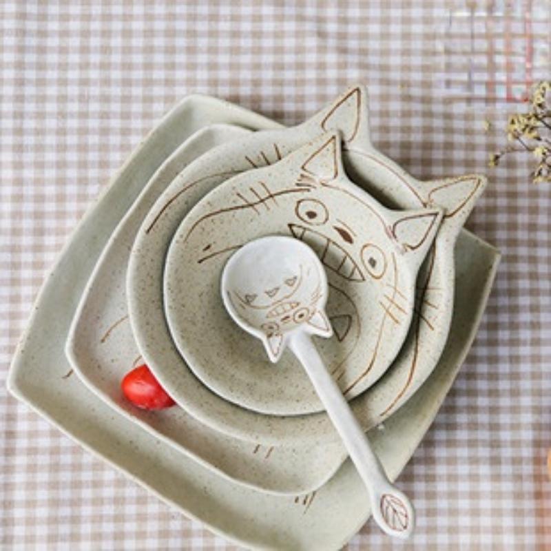 Японський мультяшний кіт ручної роботи, глиняна ложка, керамічні десертні ложки, маленька ложка для рису та супу, кухонний посуд, кавова ложка