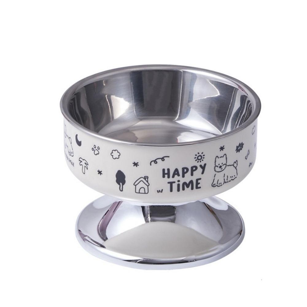 

Stainless Steel Pet High Foot Bowl Large Capacity Cat Food Water Bowl Cute Pet Food Bowl Home 5.51x4.13 in белый