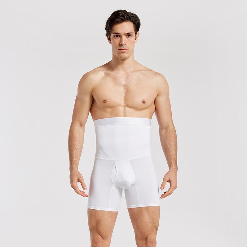 Manufacturer Men's High-Waisted Breathable Body Shaper Pants: Tummy Control & Hip Lift, Double-Layered for Leg Shaping.