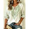 Damen Weiße Bunte Floral Bestickte Krawattenhals Bluse, Lässige Lockere Oberteile für Frühling Sommer Tägliches Tragen & Urlaubsanlässe