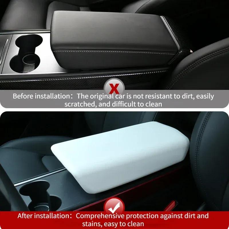For Tesla Model 3 Model Y Juniper 2025 Central Console Armrest Cover TPE Wear-Resistant Armrest Box Protector Car Accessories