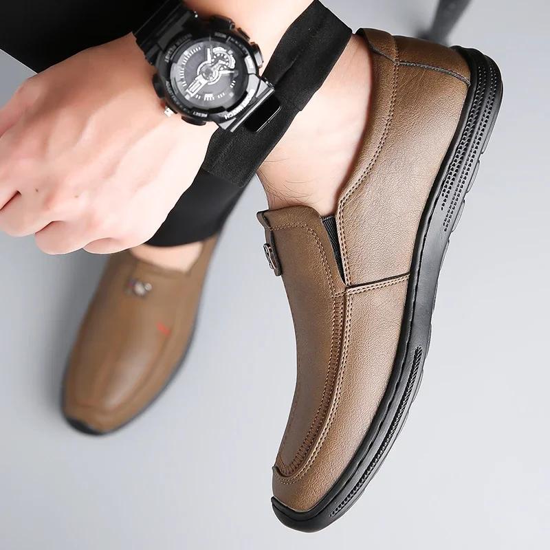 Fashion Mens Casual Leather Shoes Soft and Comfortable Quality Round Toe Slip-on  Business Party Social Shoe for Men Dress Shoe Fashion