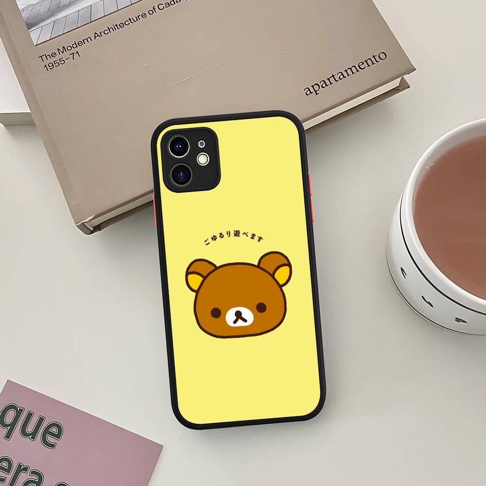 Cartoon Rilakkuma Bear Phone Case For iPhone 11 12 13 14 15 16 Pro Plus X XS MAX Matte Bumper Shockproof Cover