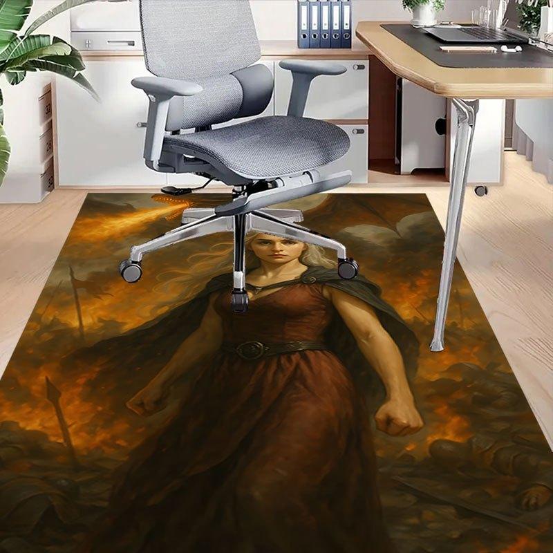 1pc Fire and Blood Office Carpet Chair Mats, Home Decor Mat Fantasy Theme Mat Durable Mat, Dragon Decor,Suitable for fantasy theme lovers