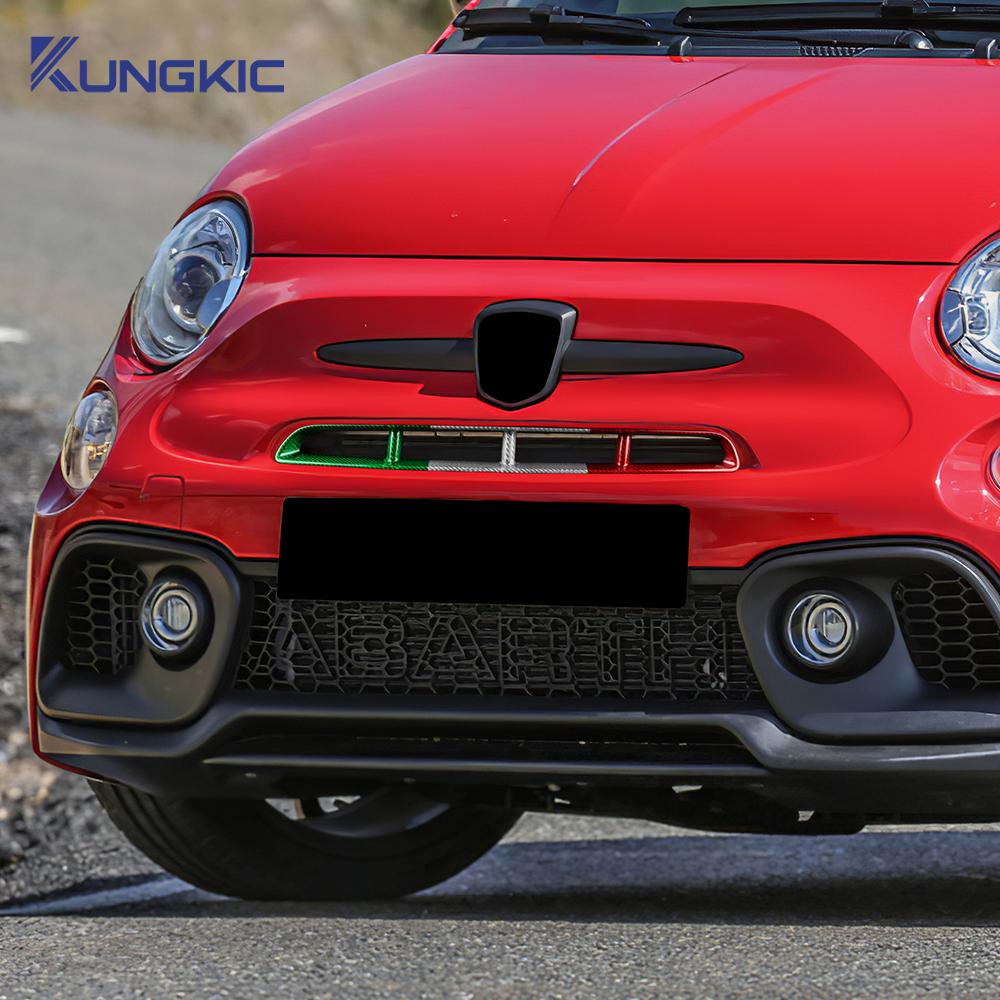For Abarth 595 2017 2018 2019 2020 2021 2022 2023 2024 Real Hard Carbon Fiber Sticker Front Center Grille Tricolor Carbon Trim