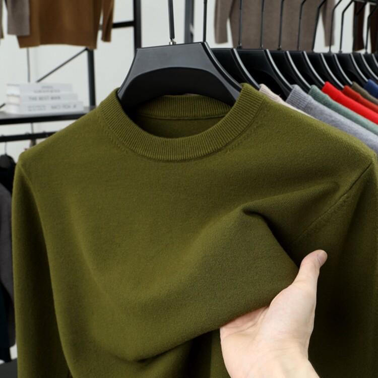 Men's Thick Knit Sweater - Round Neck, Solid Color, 500g, Autumn/Winter