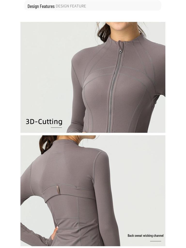 Damen Slim-Fit Doppelseitig Gebürstete Yoga-Jacke