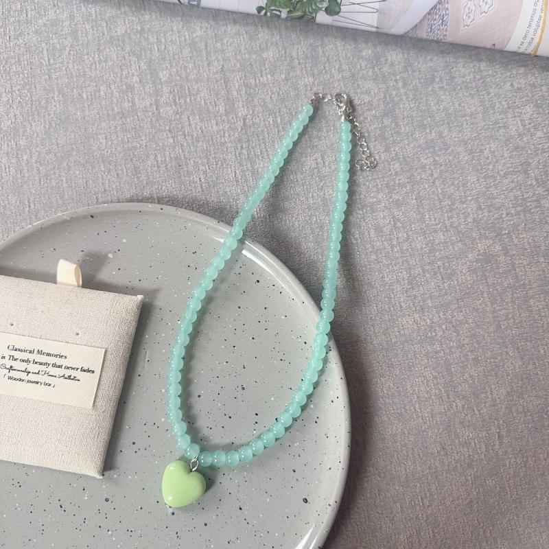 Modische bunte Perlen Herz Anhänger Halskette für Frauen Mädchen Kontrastfarbe Choker Ästhetischer Schmuck Hals Accessoires