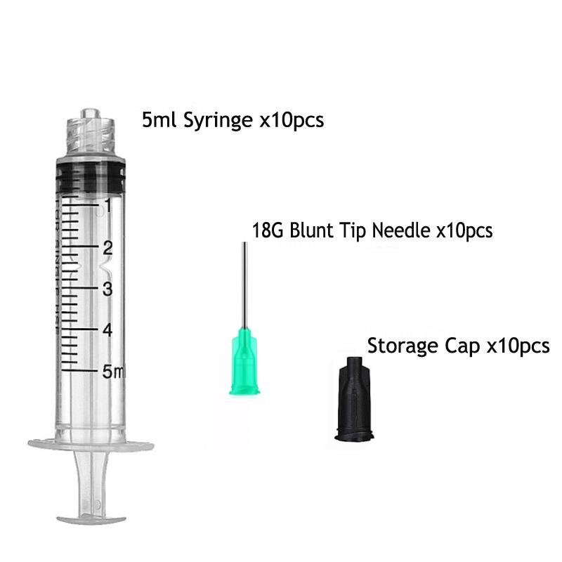 30Pack 5ml Syringes Set 1.5 Inches 14G-27G Blunt Tip Needle with Storage Caps for Refilling and Measuring Liquids Oil