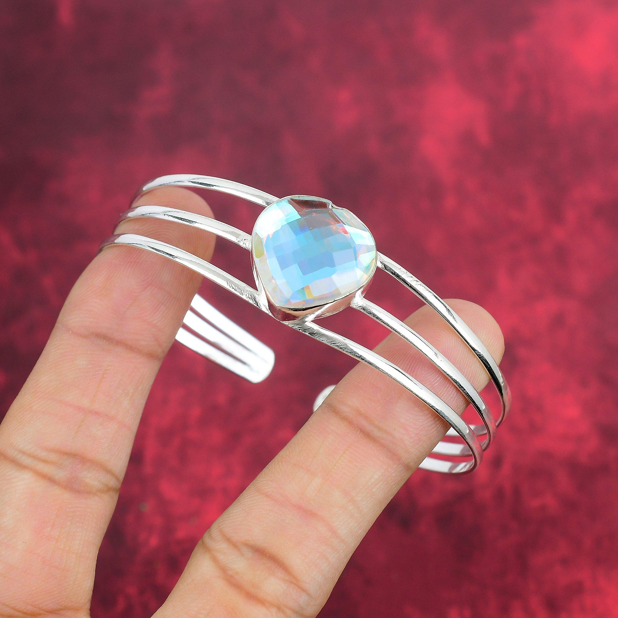 

Браслет с мистическим топазом, ювелирные изделия из драгоценных камней, регулируемый браслет из стерлингового серебра 925 пробы, подарок для женщин, браслет ручной работы Adjustable белый