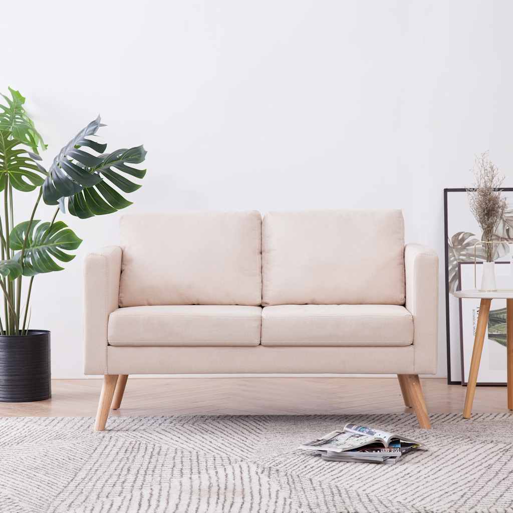 2 Seater Sofa Fabric Cream White