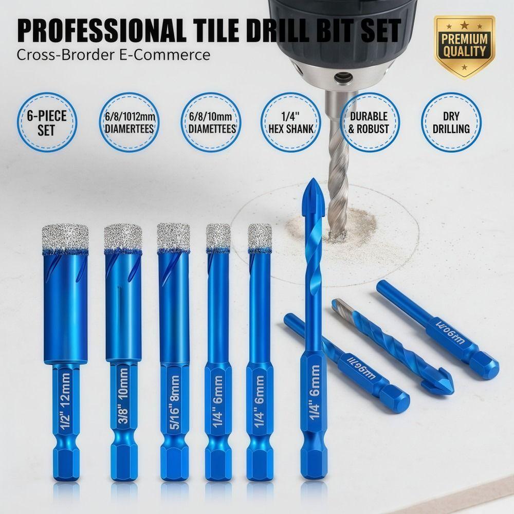 Dia 6/8/10/12MM Dry Tile Drilling Bit 1/4 Inch Granite Drilling Bit Glass, Ceramics, Marble, Etc