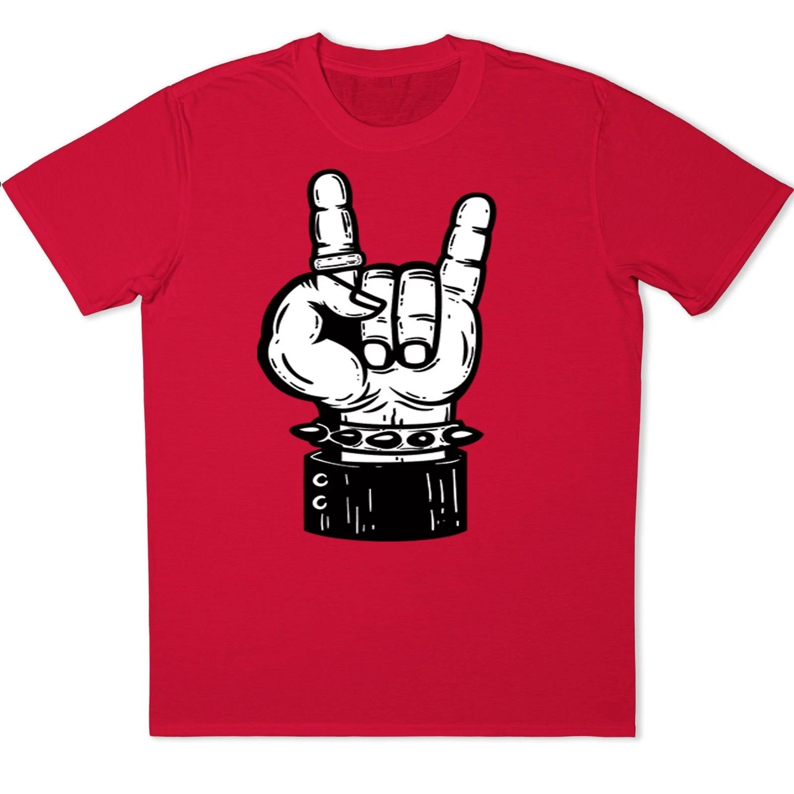 Rock Hand Sign Graphic T-Shirt Metal Horns Music Tee Rock N Roll Band Concert L