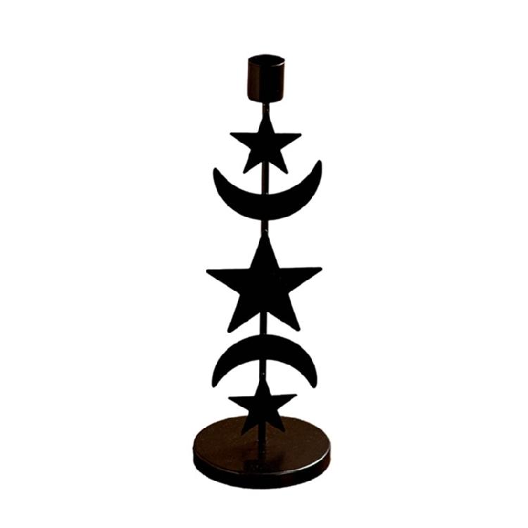

Black Pillar Candle Holder Iron Candlestick Sun Moon Star Metal Candle Stand for Weddings and Festival Table Decoration