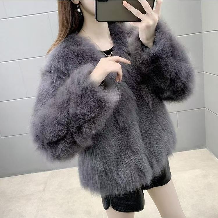 Fashion new imitation raccoon fur woven fur coat women's medium and long fur coat autumn and winter light