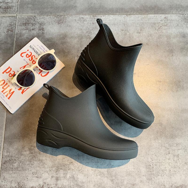 Японские модные женские короткие резиновые сапоги 39 чёрный — фото 9