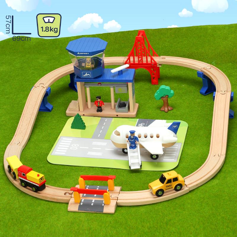 Airport Train Track Set Toys Children's Assembled Puzzle Boys And Girls Toys Suitable For Wood Tracks New Gift PD73