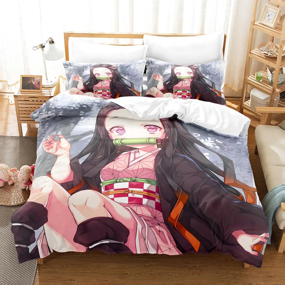 Hot Kamado Nezuko Bedding Sets Anime Demon Slayer Bedspread for Teens Girls Fashion Twin Single Queen King Full Size Duvet Cover