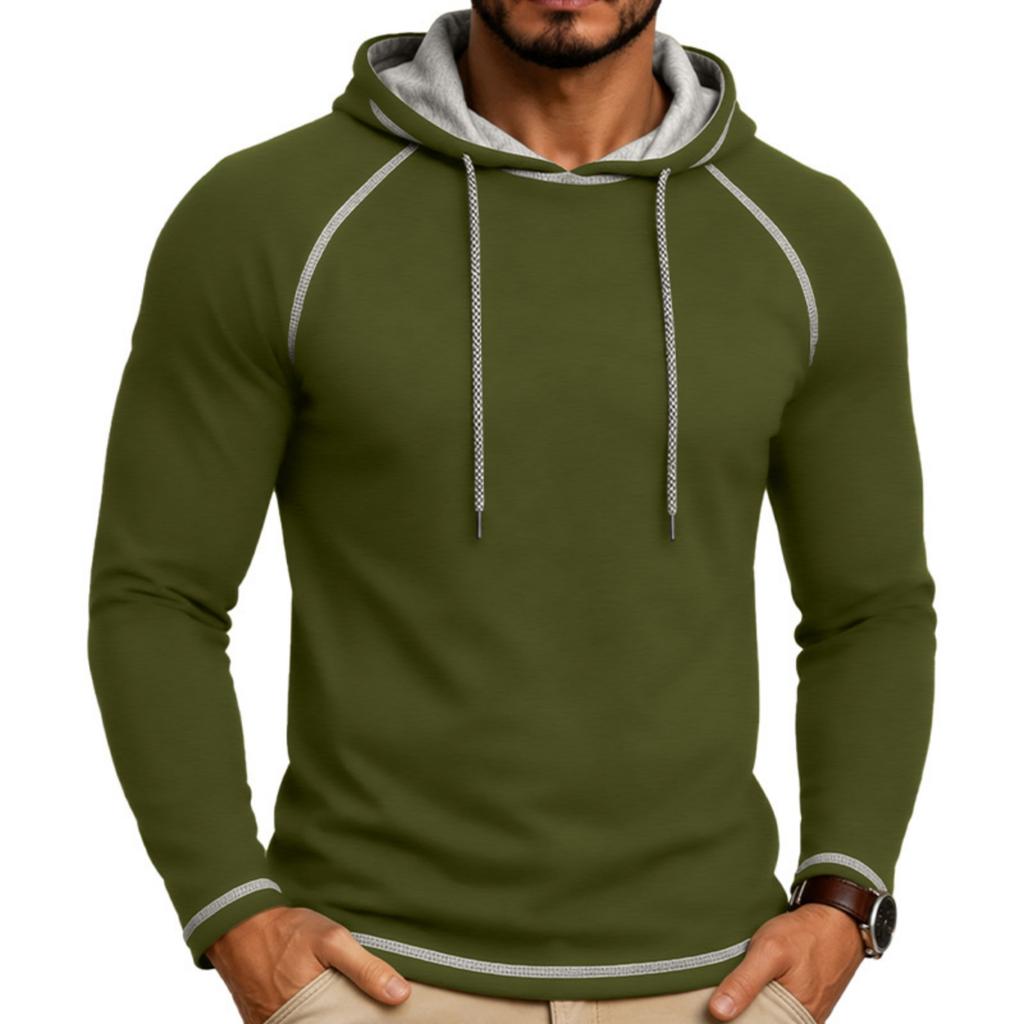 Men's Long Sleeve Hoodie Pullover Lightweight Athletic Sweatshirt with Drawstring Hood and Raglan Sleeves for Outdoor Sports and Casual Wear
