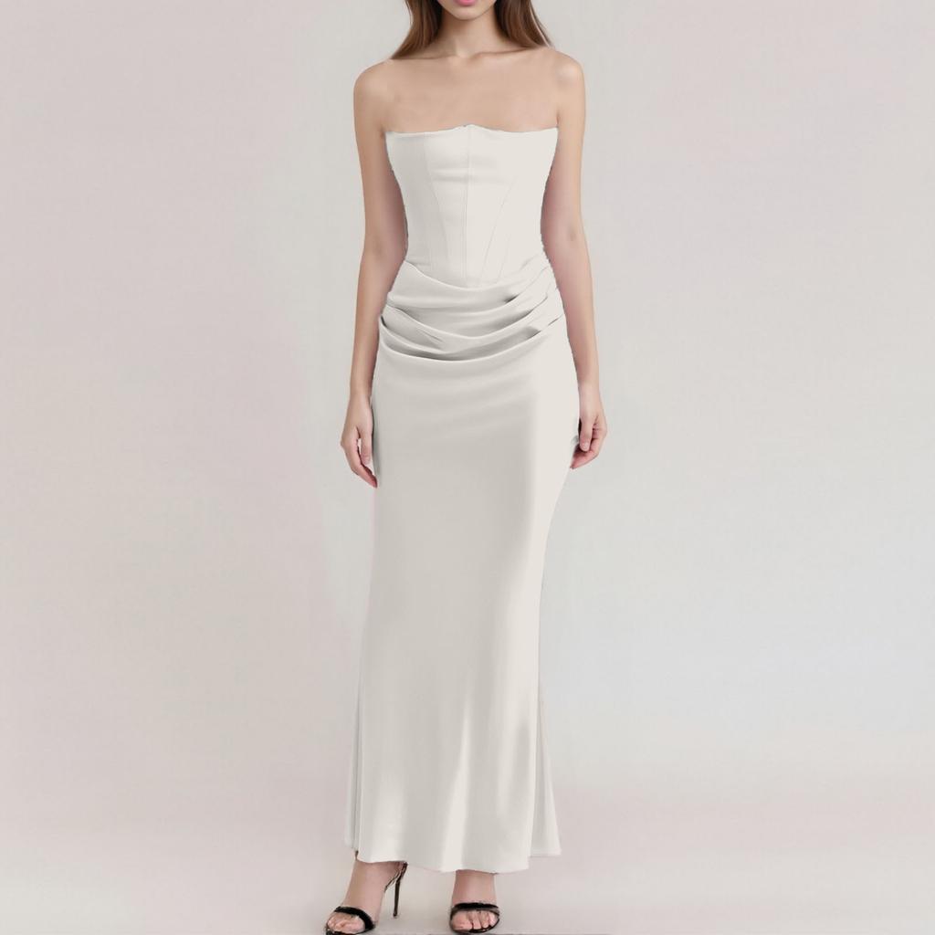 Ladies Summer Temperament With Breast Fish Sexy Slim Fishtail Fishtail Skirt Long Solid Color Dress