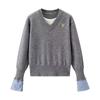 Jnleaog Autumn New Women clothes Western Style French style Design Fake Two Pieces Idle Style Sweater Knit Top