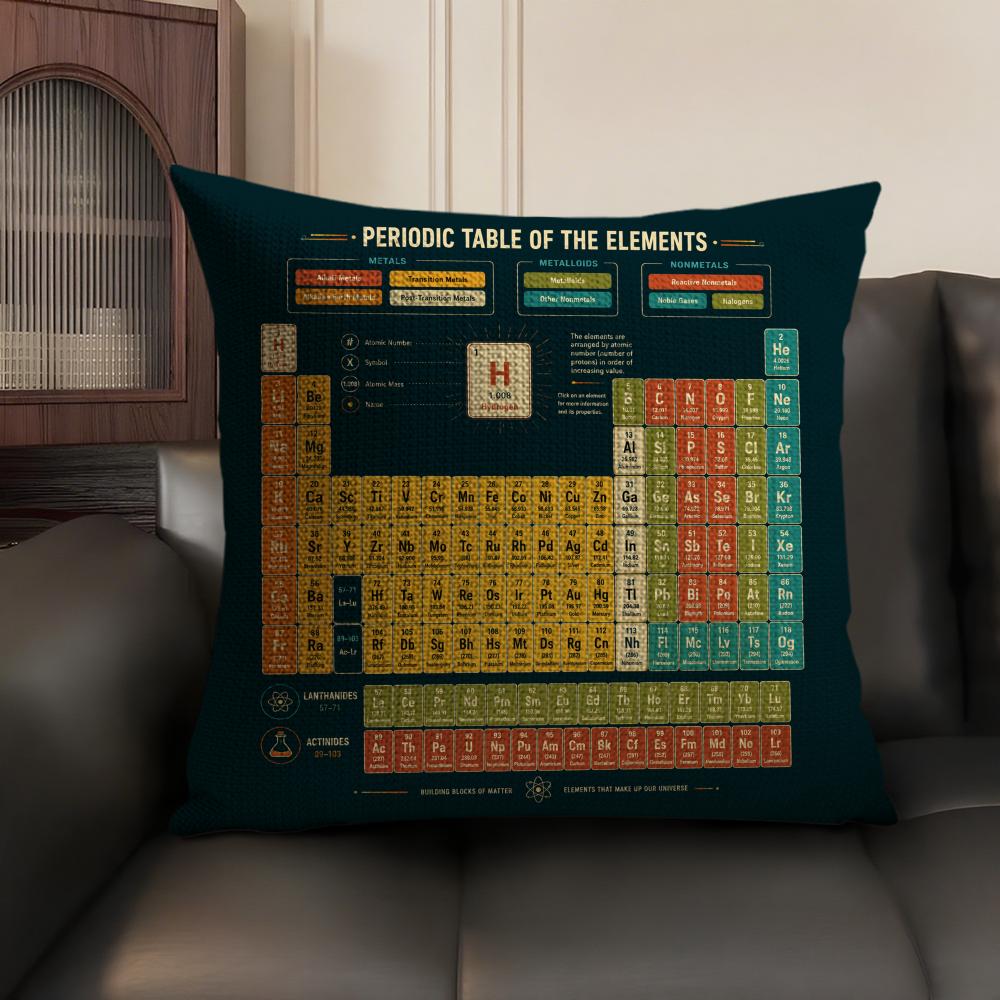 Periodic Table Chemistry Elements Cushion Cover Linen Organic Fabric DoubleSided Printing Sofa Home Decor Gift Pillow Case