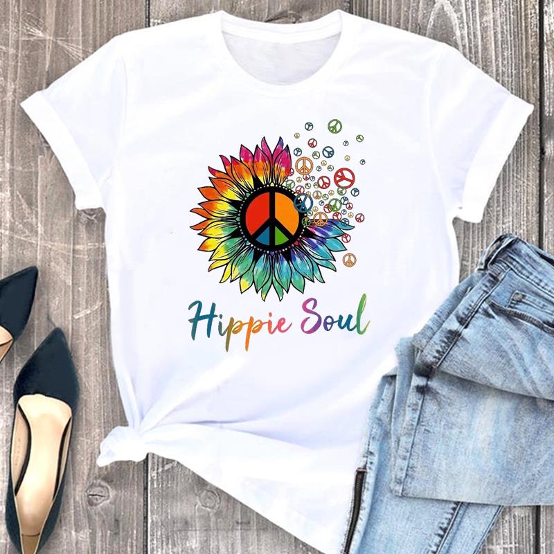 European size Tee Top Women T Shirt Woman Female Flower Trend 90s Lovely Cute Short Sleeve Clothing Print Fashion Graphic T-shirts