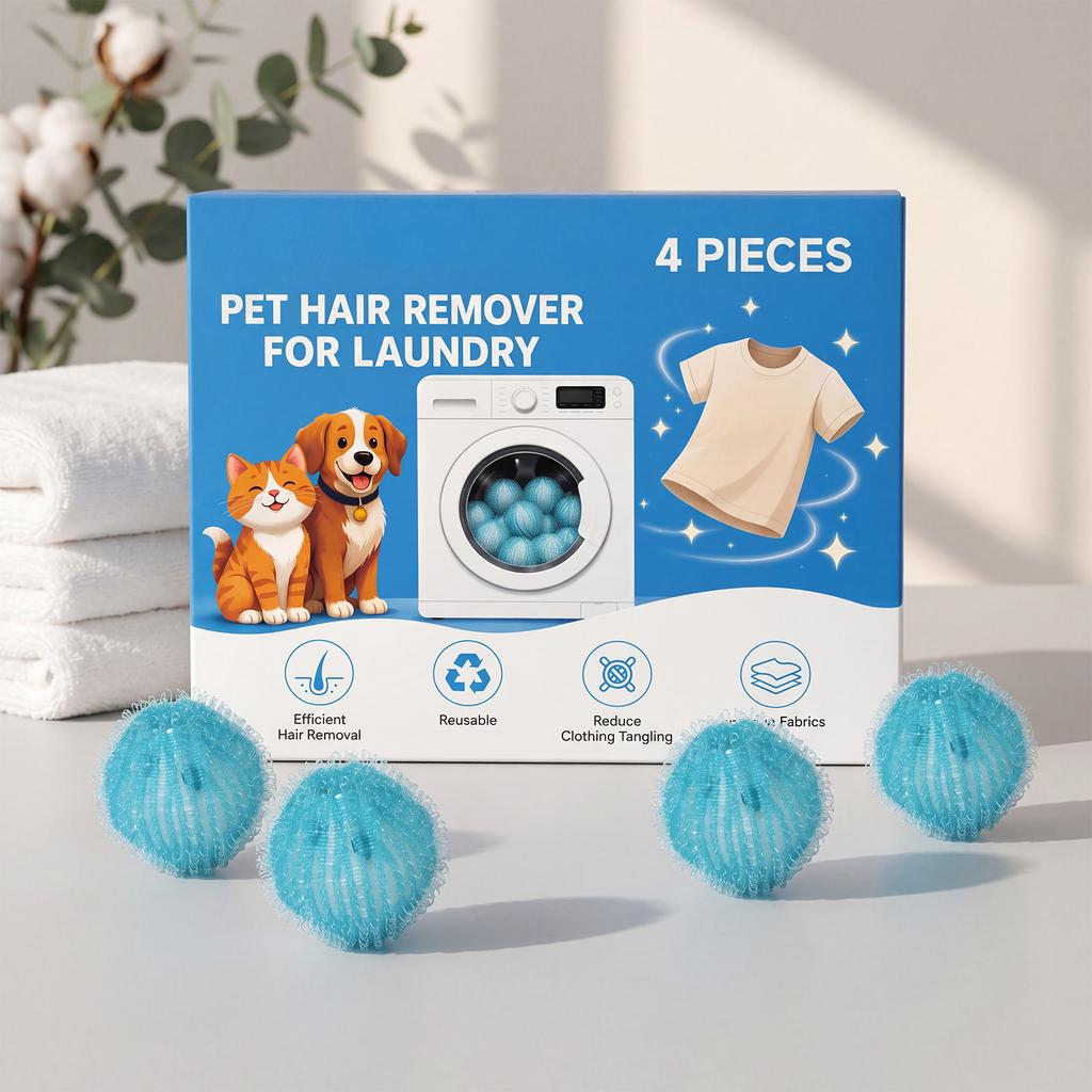 Reusable Pet Hair Remover Balls for Laundry 4 Pieces Efficient Hair Removal Reduce Clothing Lint and Hair Safe on Fabrics