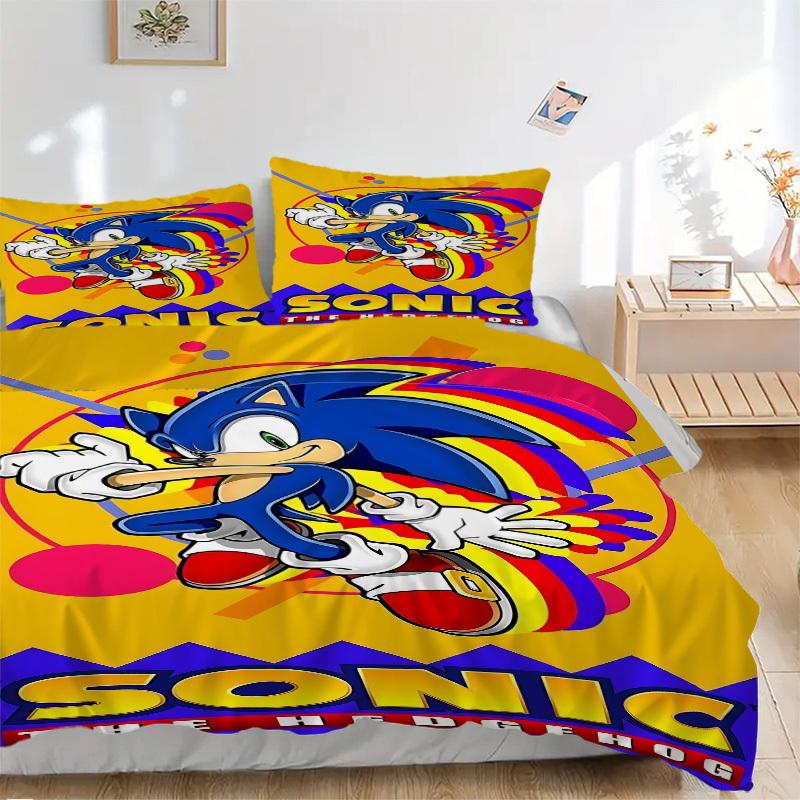 3pcs bedding set Sonic Adventure Includes 1 Comforter + 2 Pillowcases, Without Pillow Inserts, Soft Comfortable, Lightweight Breathable, Pri
