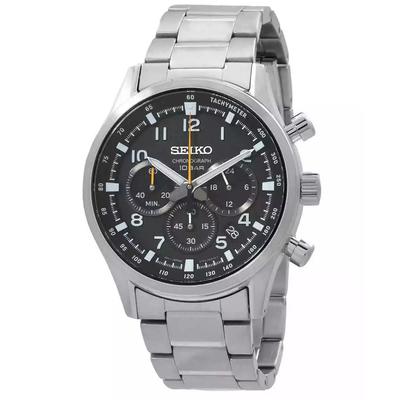 Découvrez la montre sport chronographe en acier inoxydable avec cadran noir et quartz SSB447P1 100M pour homme