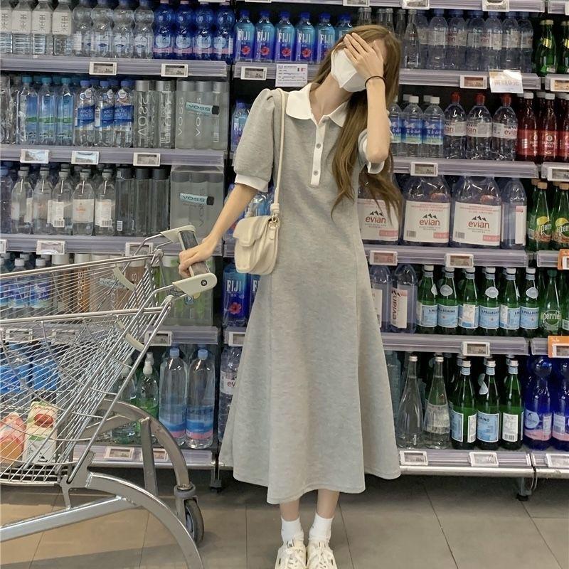 

Summer 2026 Color-Block Polo Midi Dress with Waist-Cinching Slim Fit & Short Sleeves S 60-85 lbs